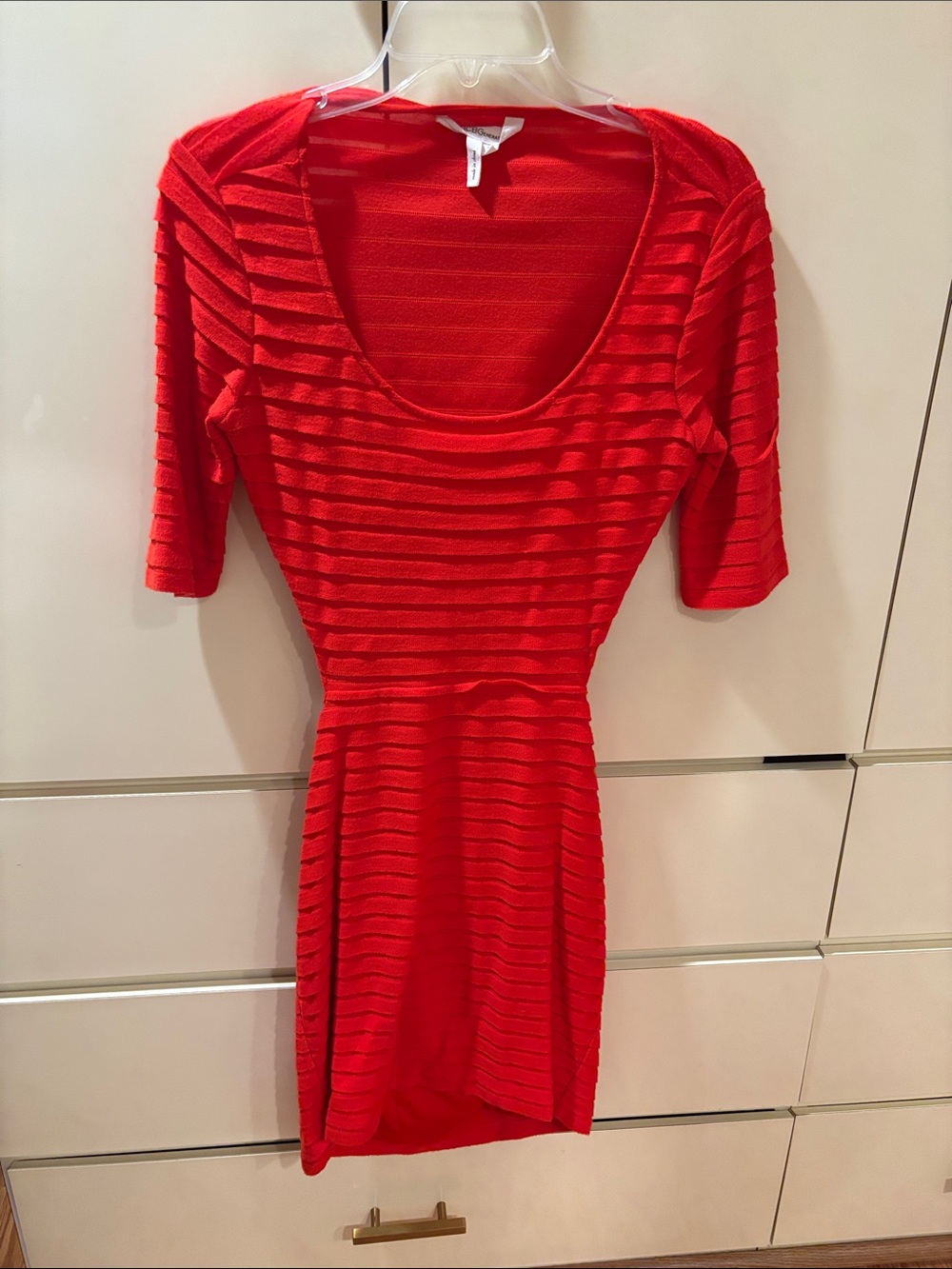 BCBGeneration Red Ribbed Scoop-Neck Mini Dress